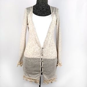 Free People | Longline Cardigan Crochet Lace Trim